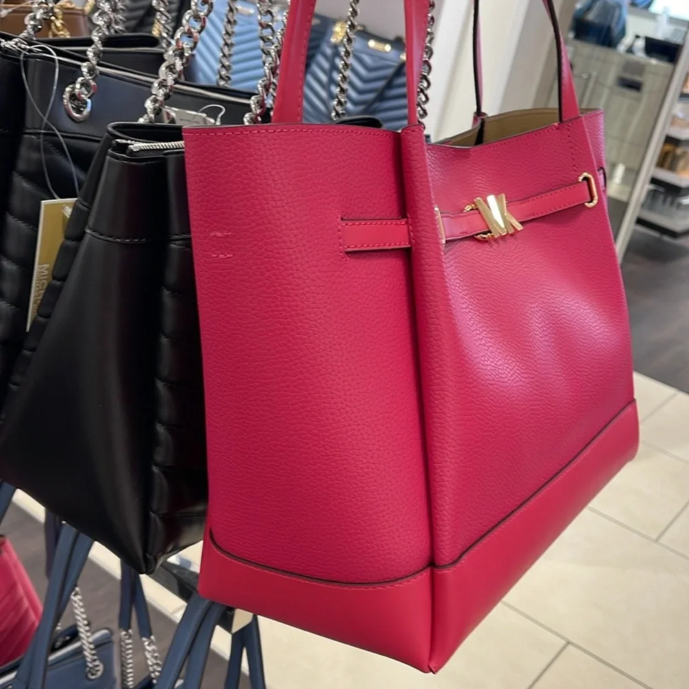MICHAEL KORS Reed Large Logo Belted Shoulder Tote Bag Electric Pink